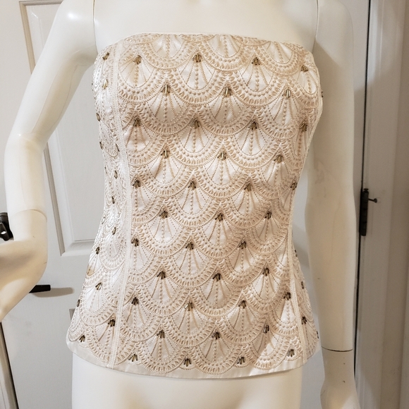 White House Black Market Beige Strapless Lace Top - Picture 3 of 8